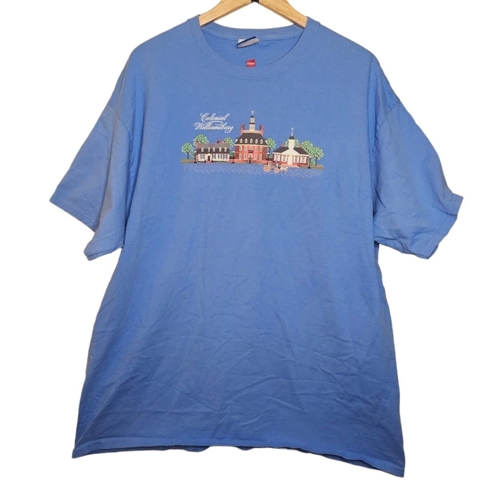 Vintage Colonial Williamsburg Blue T-shirt on Hanes Tagless Size 2XL